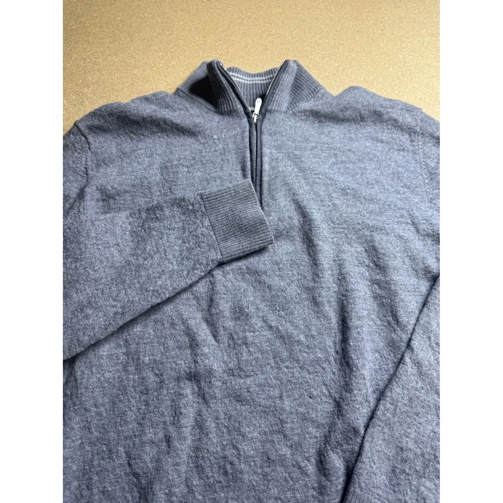 Johnnie-O Mens M Grey 100% Merino Wool Quarter Zip Pullover Sweater Heathered